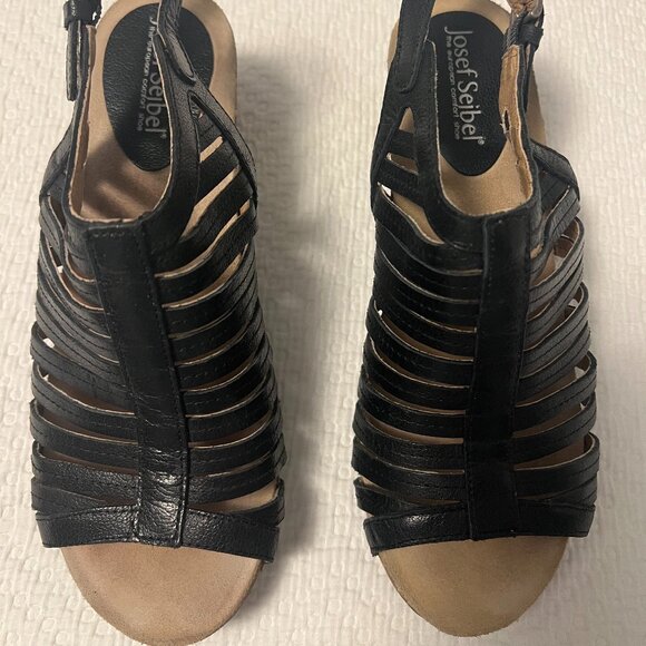 Josef  Seibel, Black Leather, Gladiator Sandals. Size 37. - Picture 1 of 7